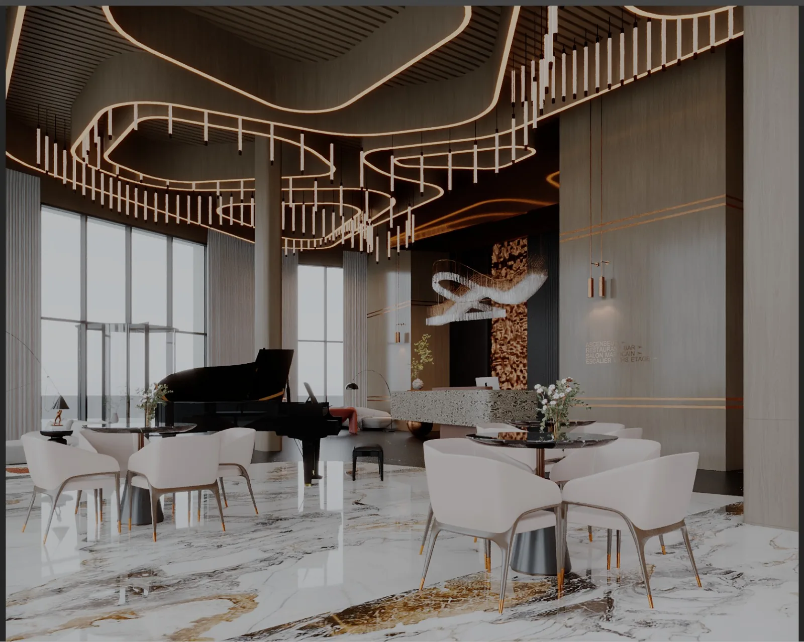 Réception d'hôtel — architecture d'intérieur commerciale par Loubna CHBIHI